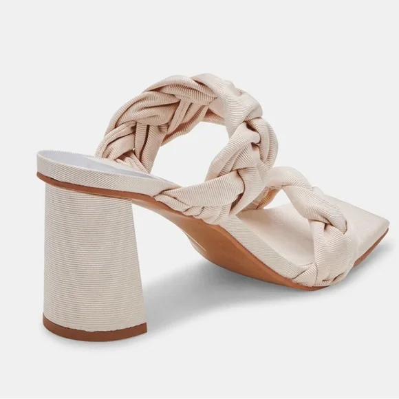 Dolce Vita Beige Silk Double Strap Braided Heels Pheby Size 6 Square Toe - Picture 11 of 11